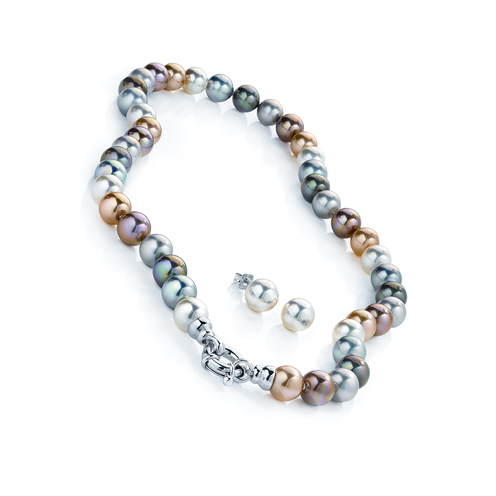 JOIA De Majorca Multi Coloured Pearl Necklace with Stud Earrings