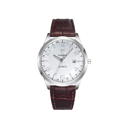 Yazole White Dial Gents Watch Brown Strap